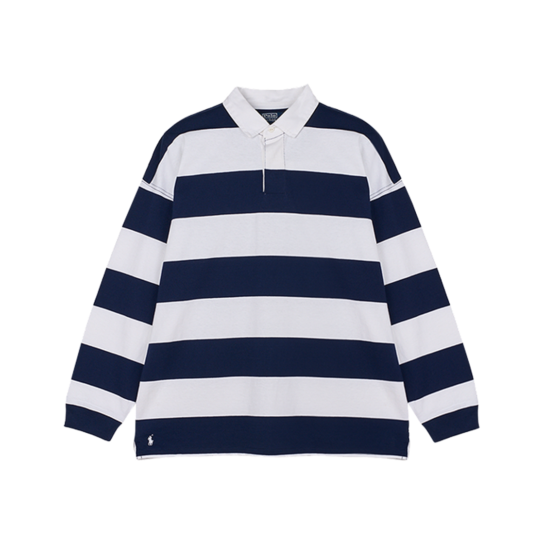 폴로 랄프 로렌 빅 핏 스트라이프 저지 럭비 셔츠 화이트 뉴포트 네이비 - 25FW([10%적립] Polo Ralph Lauren Big Fit Striped Jersey Rugby Shirt White Newport Navy - 25FW)