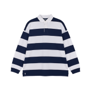[20% 적립] Polo Ralph Lauren Big Fit Striped Jersey Rugby Shirt White Newport Navy - 25FW