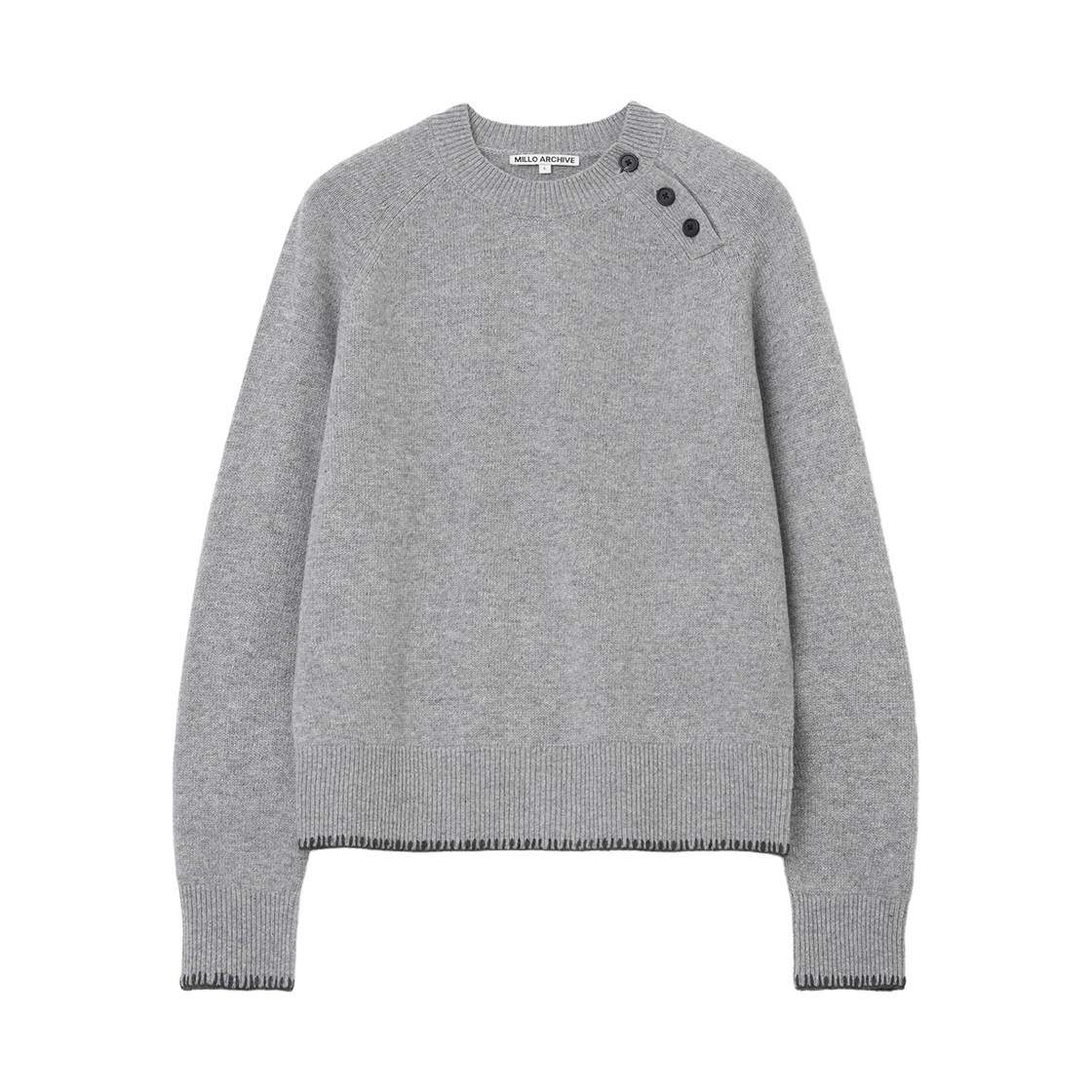 밀로 아카이브 슬랜티드 헨리넥 니트 멜란지 그레이(Millo Archive Slanted Henley Neck Knit Melange Gray)