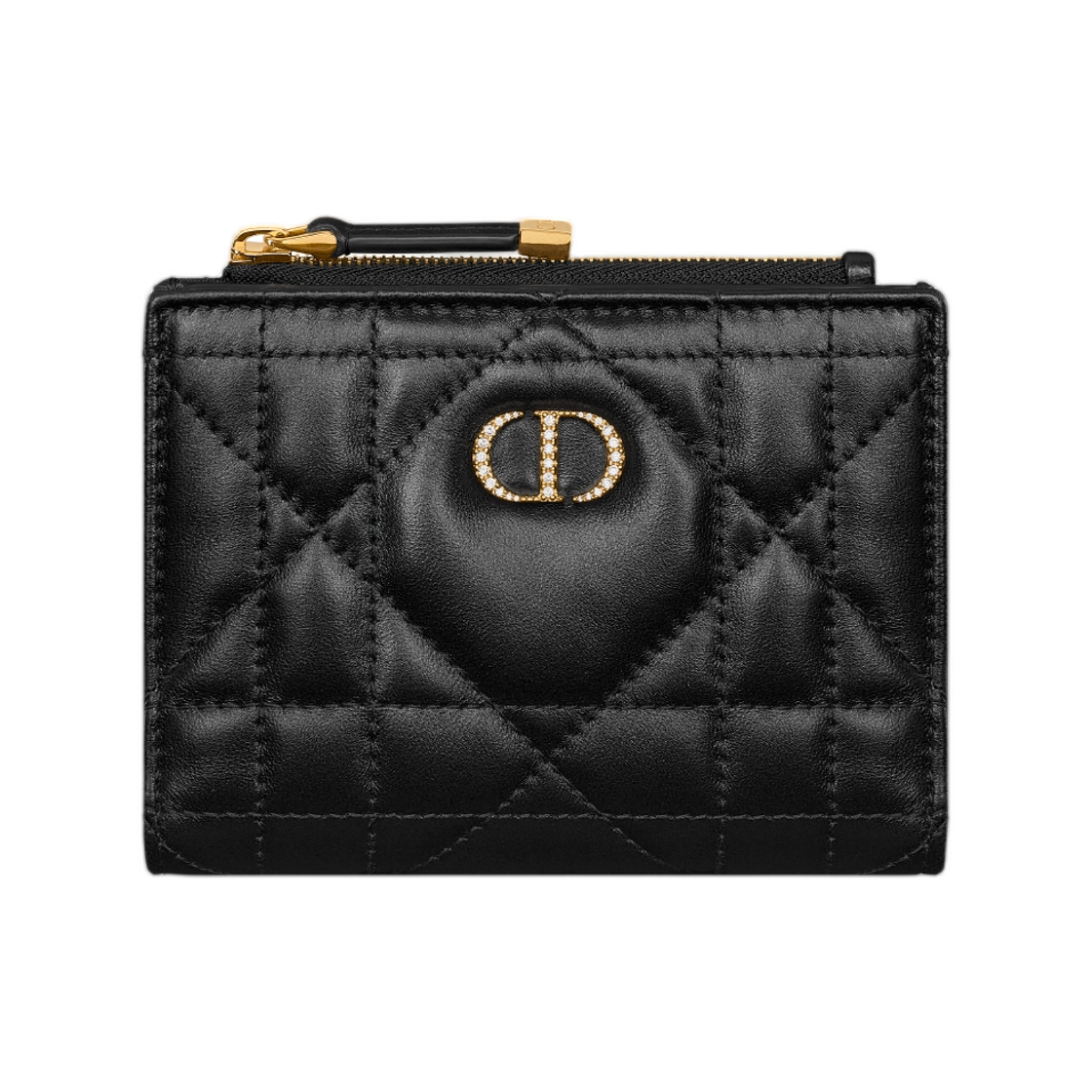 S4208UHNN-M900 Dior Caro Dahlia Wallet with Crystals Macrocannage Lambskin Black
