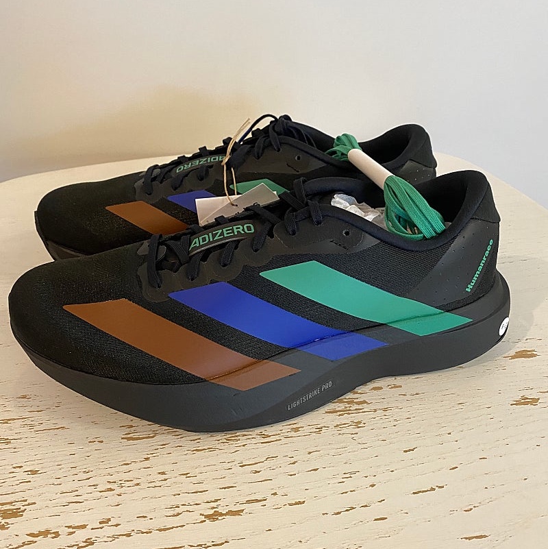 Adidas x Pharrell Williams Humanrace Adizero Adios EVO SL Core Black Semi Court Green 착용 스타일