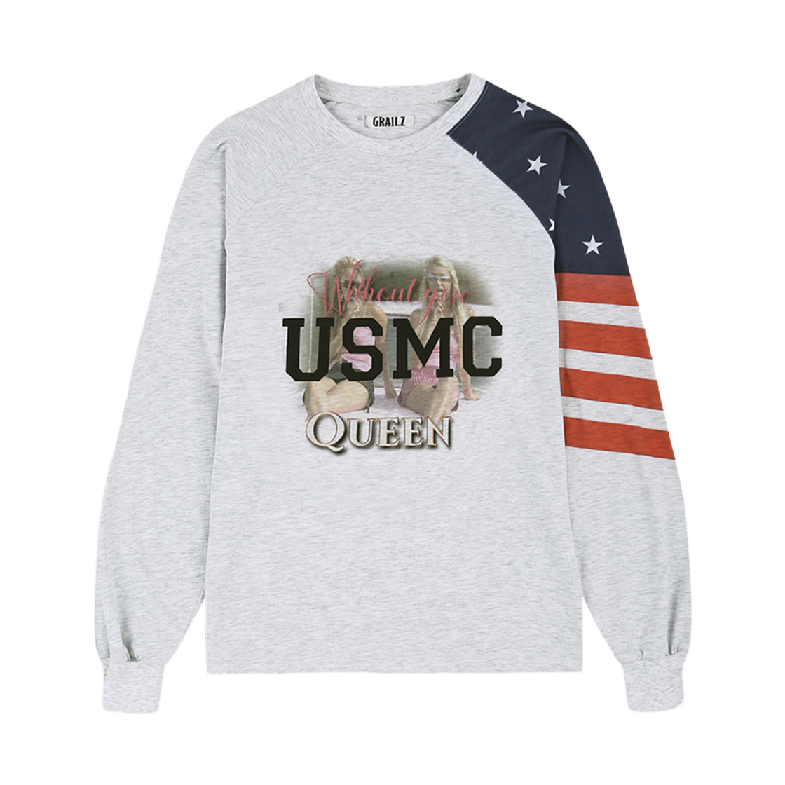 GR25FWML03GR Grailz Usmc Over Graphic Long Sleeve Gray