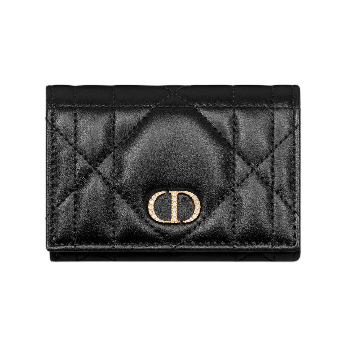 S4206UHNN-M900 Dior Caro Glycine Wallet with Crystals Macrocannage Lambskin Black