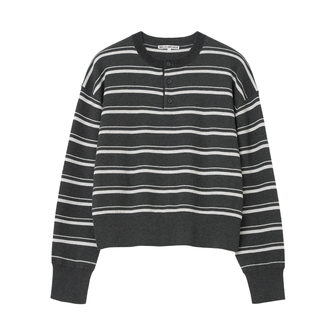 ML667CHA Millo Archive Pause Stripe Henryneck Knit Charcoal