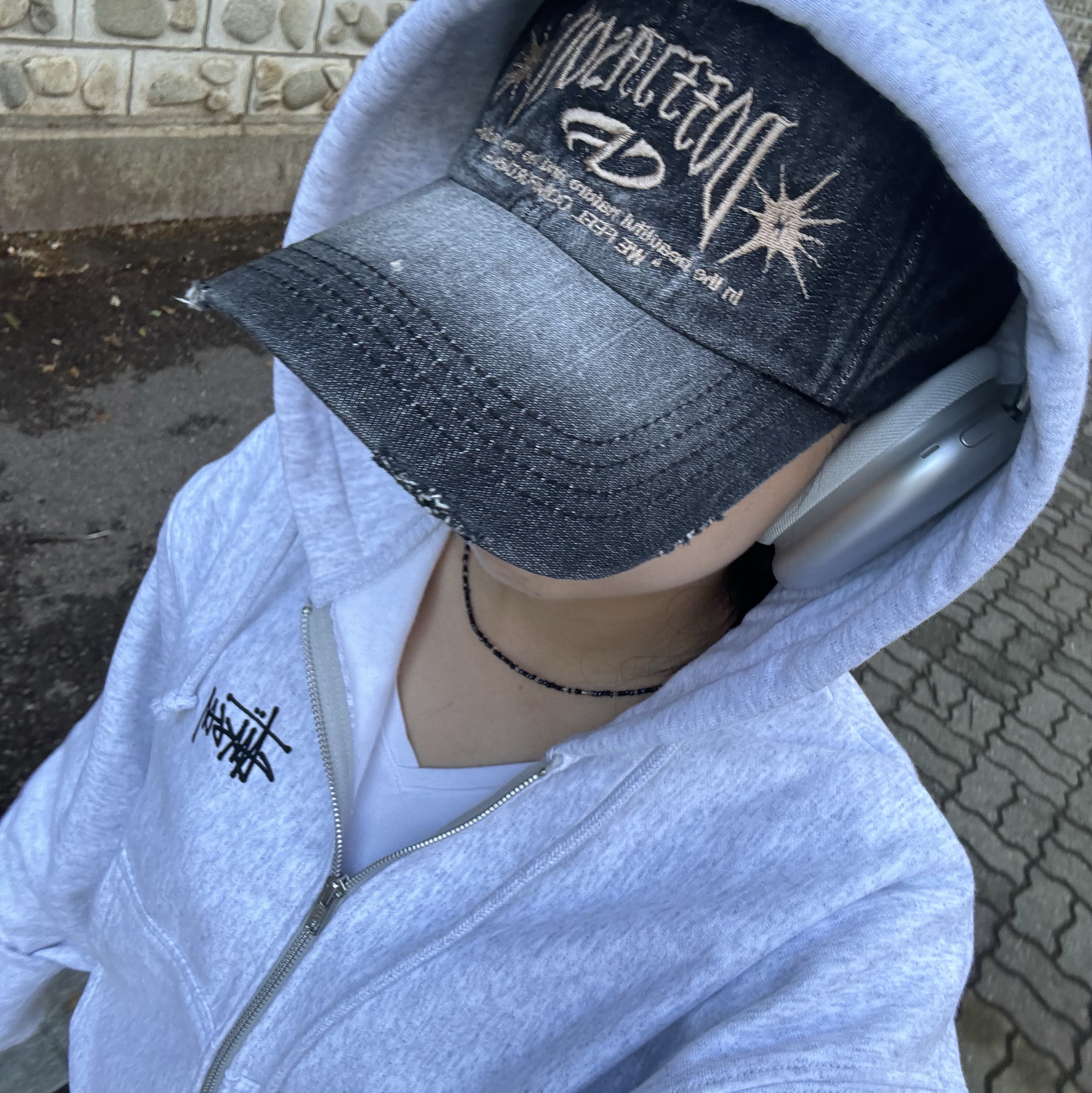 Stussy Basic Stussy Zip Hoodie Ash Heather 착용 스타일 - 1