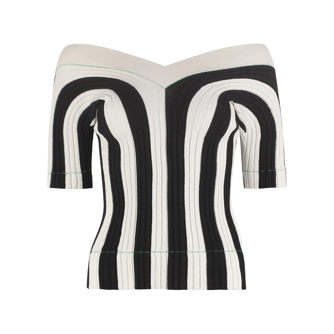 (W) 보테가 베네타 스트라이프 브이넥 니트 블랙 화이트((W) Bottega Veneta Striped V-Neck Knit Black White)