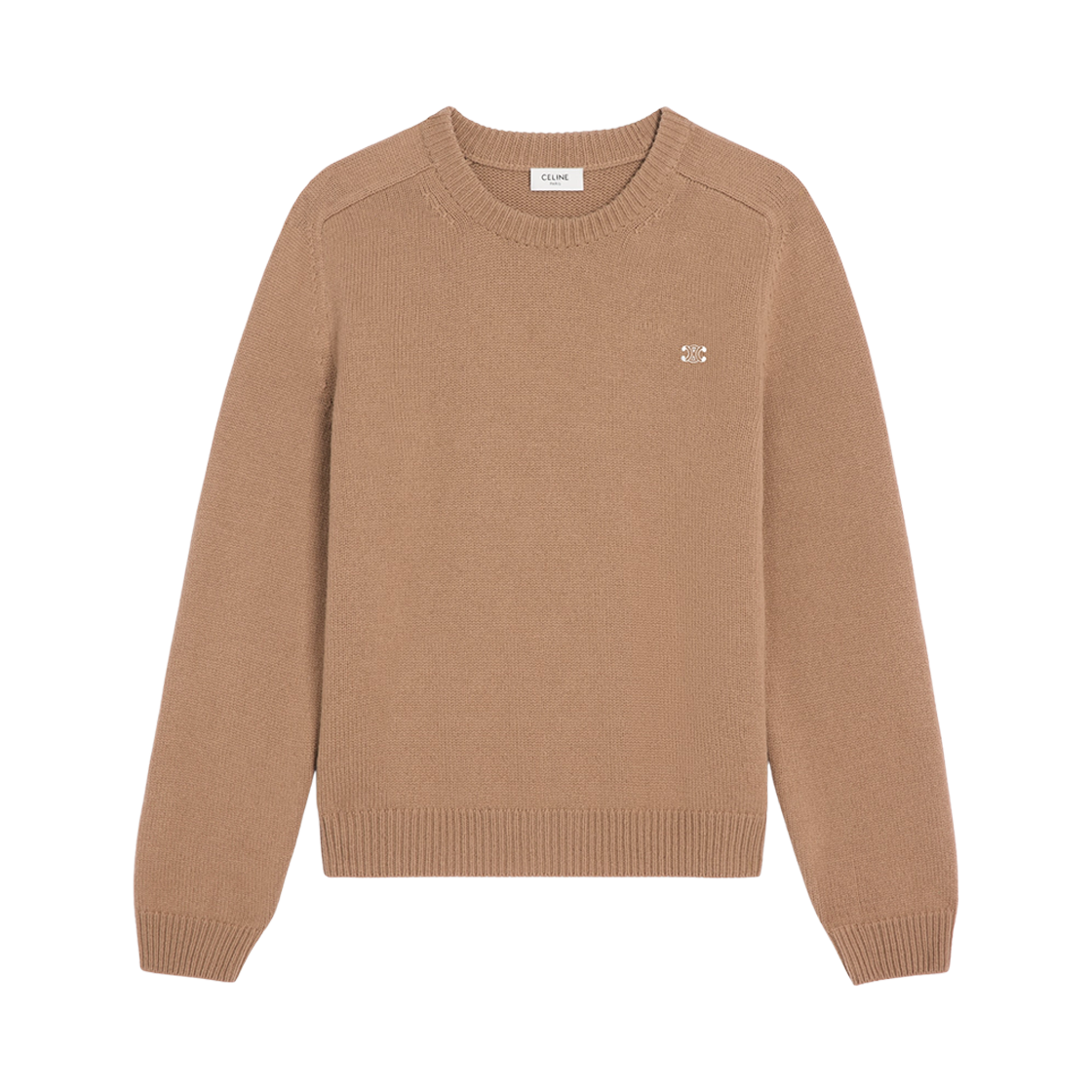 2AC85048T-02CM Celine Crew Neck Triomphe Sweater in Cashmere Wool Camel