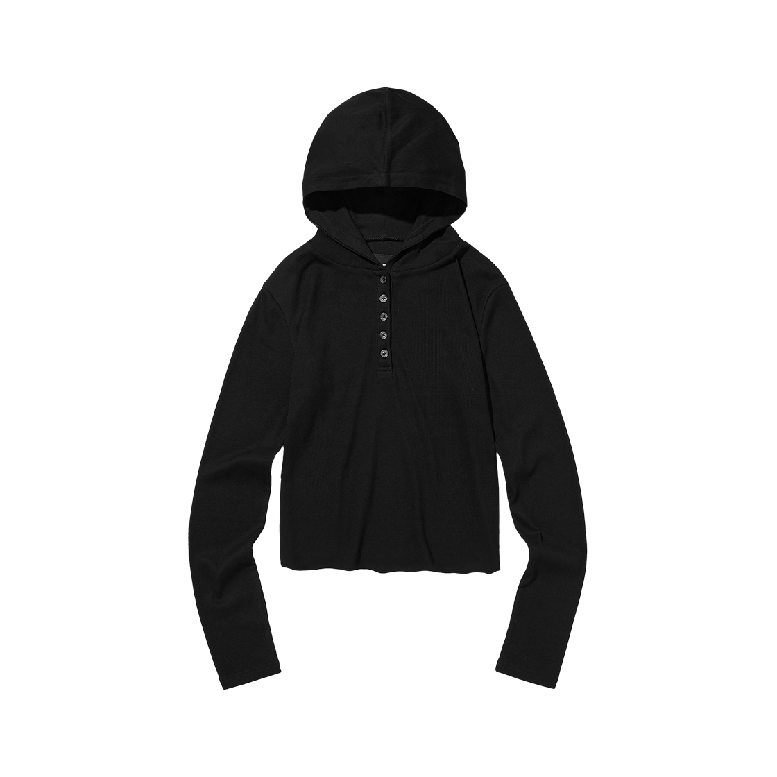 SDEFTO418BK Suade Hooded Henley Neck Black