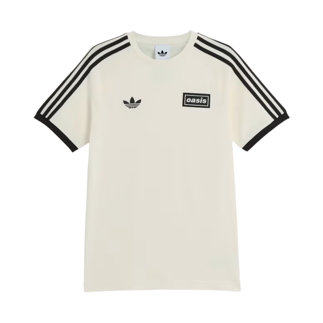 아디다스 x 오아시스 투어 3-스트라이프 티셔츠 크림 화이트 - KR 사이즈(Adidas x Oasis Tour 3-Stripes T-Shirt Clear Sky Cream White - KR Sizing)