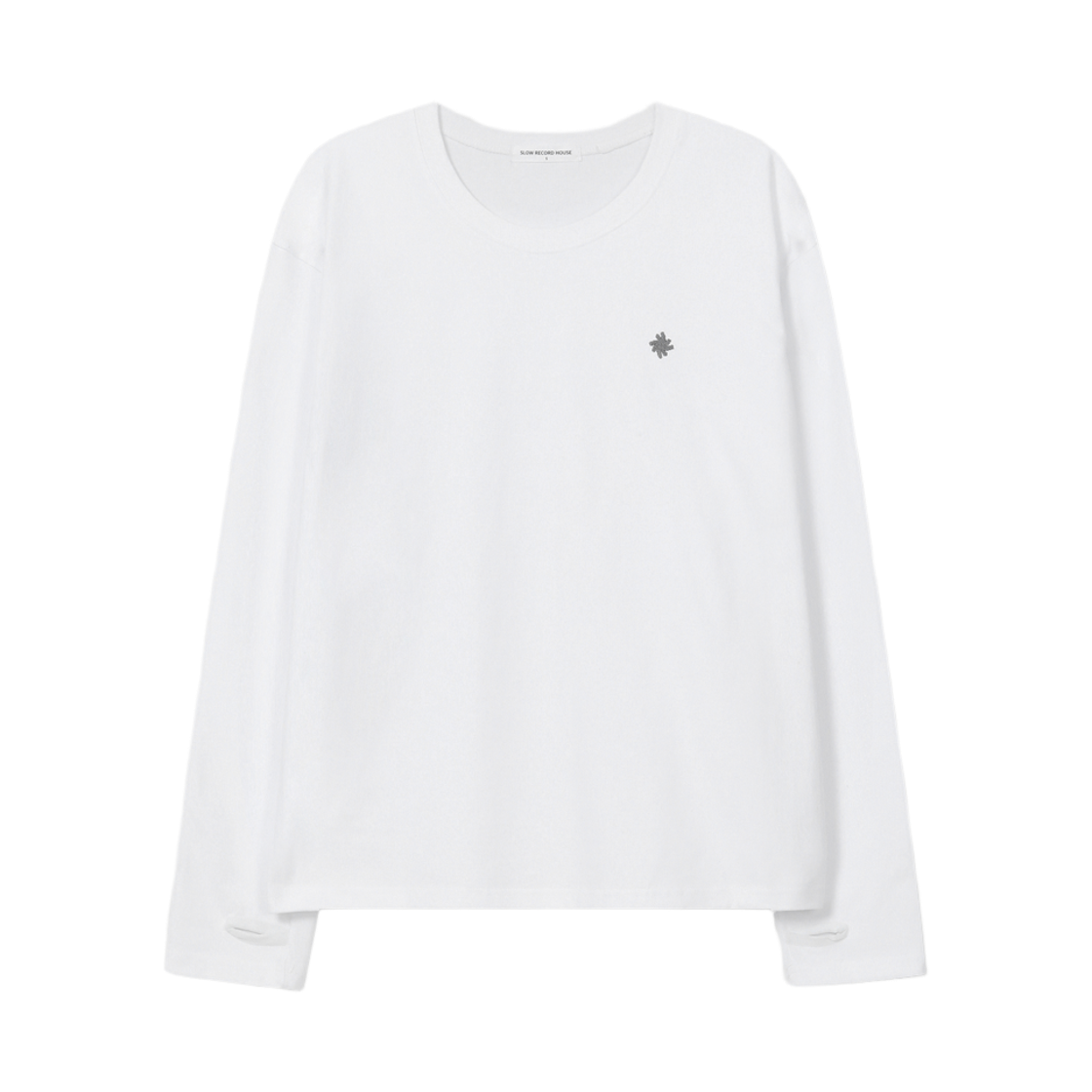 슬로우 레코드 하우스 핑거홀 크롭 롱 슬리브 화이트(SLOW RECORD HOUSE Fingerhole Crop Long Sleeve White)
