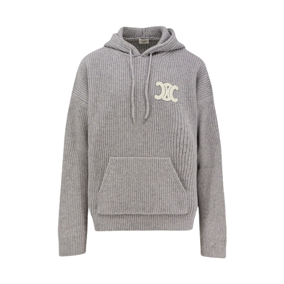 RY0FV0ZTQ-08GC Celine Ribbed Knit Adjustable Drawstring Hoodie Light Grey