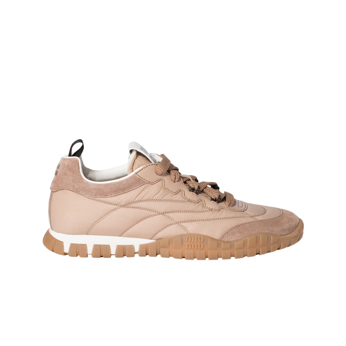 5E417E-ZJM-F01DP (W) Miu Miu Tyre Technical Fabric and Suede Sneakers Dark Rose