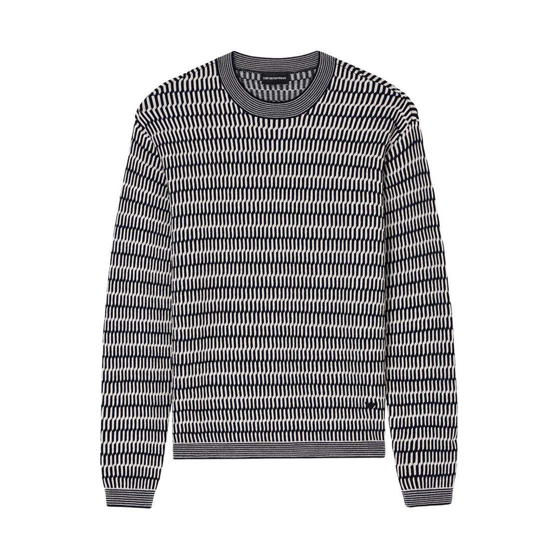 EM002194AF14195FB072 Emporio Armani Two-Tone Embroidery Stitched Jacquard Virgin Wool Jumper Blue