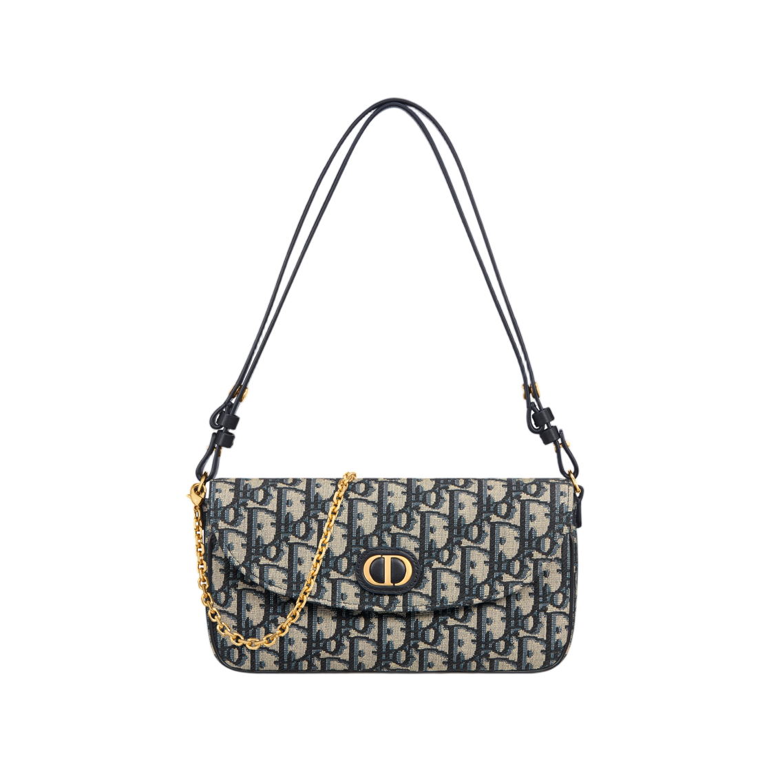 S4317UTZQ-M928 Dior 30 Montaigne D-Vine Pouch with Chain Dior Oblique Jacquard Blue