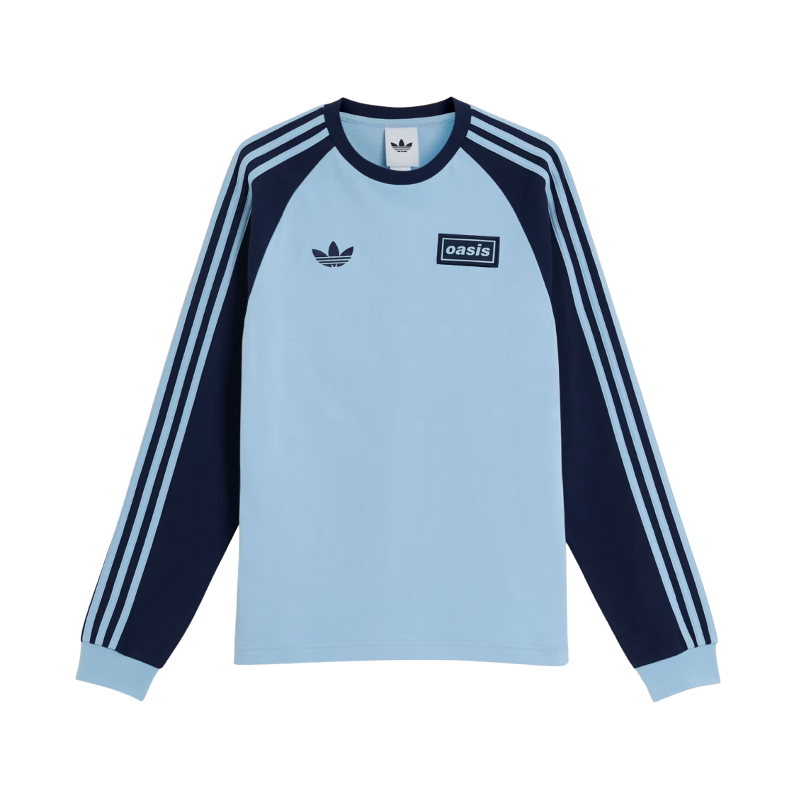 KT3427 Adidas x Oasis Tour 3-Stripes Longsleeve T-Shirt Clear Sky Night Indigo - KR Sizing
