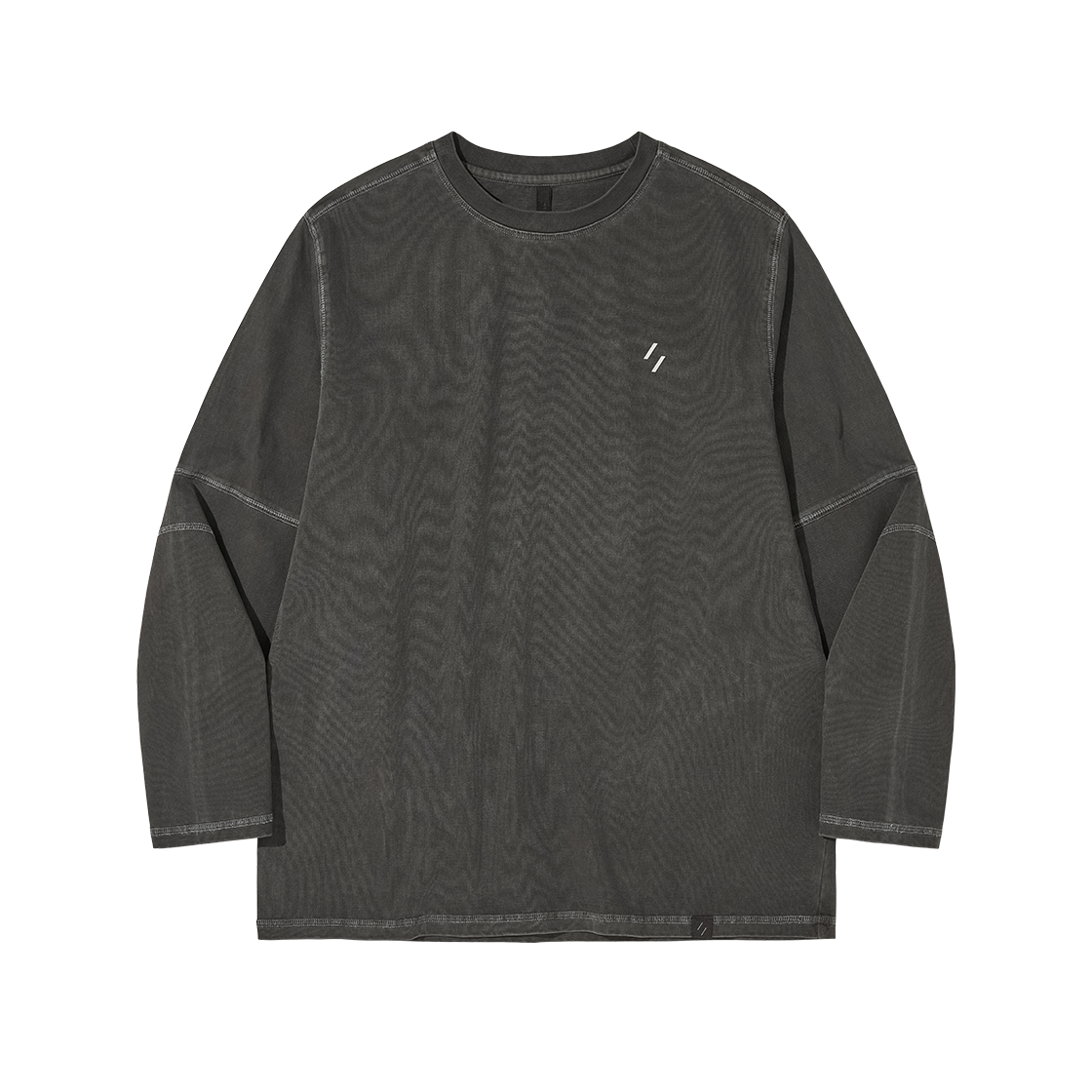WBEFTL003CH WELTER EXPERIMENT Overdyed Trail Stitch Long Sleeves T-Shirt Charcoal