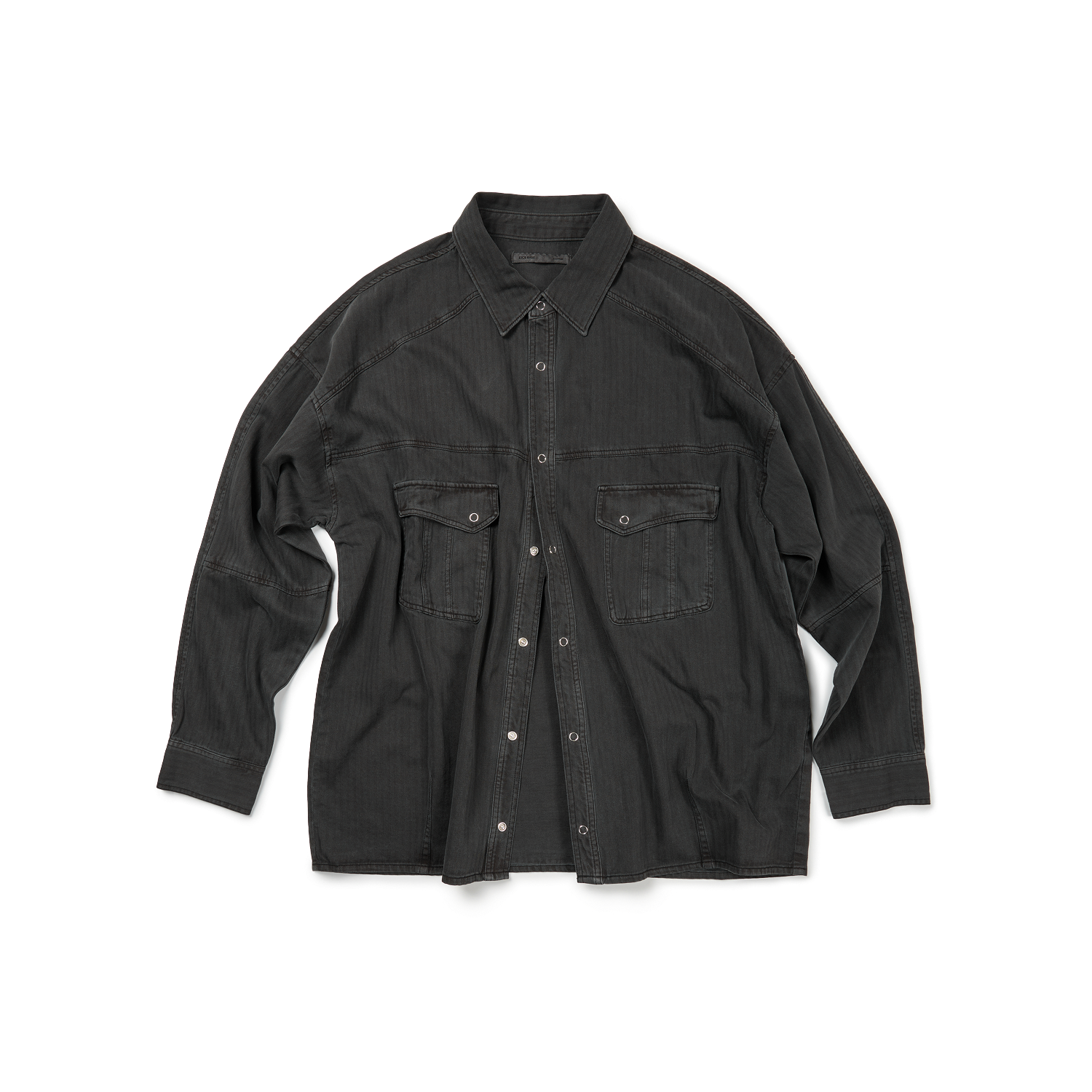 ET2503SH03BK ETCE Base Herringbone Washed Pocket Shirt Black