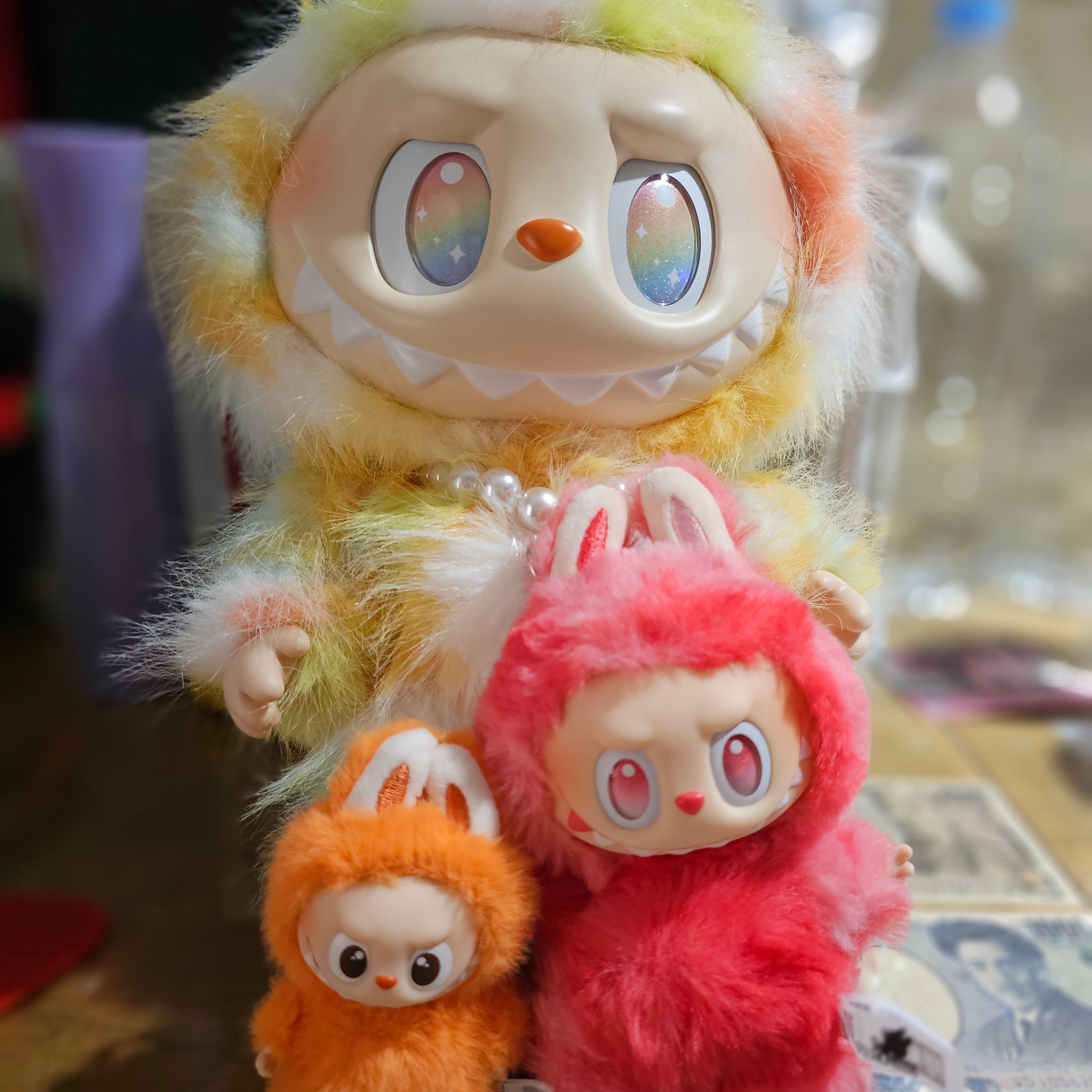 Pop Mart Labubu The Monsters Big Into Energy Series-Rock The Universe Vinyl Plush Doll, Pop Mart Labubu The Monsters Highlight Series Love Keyring (Opened Case) 착용 스타일 - 1