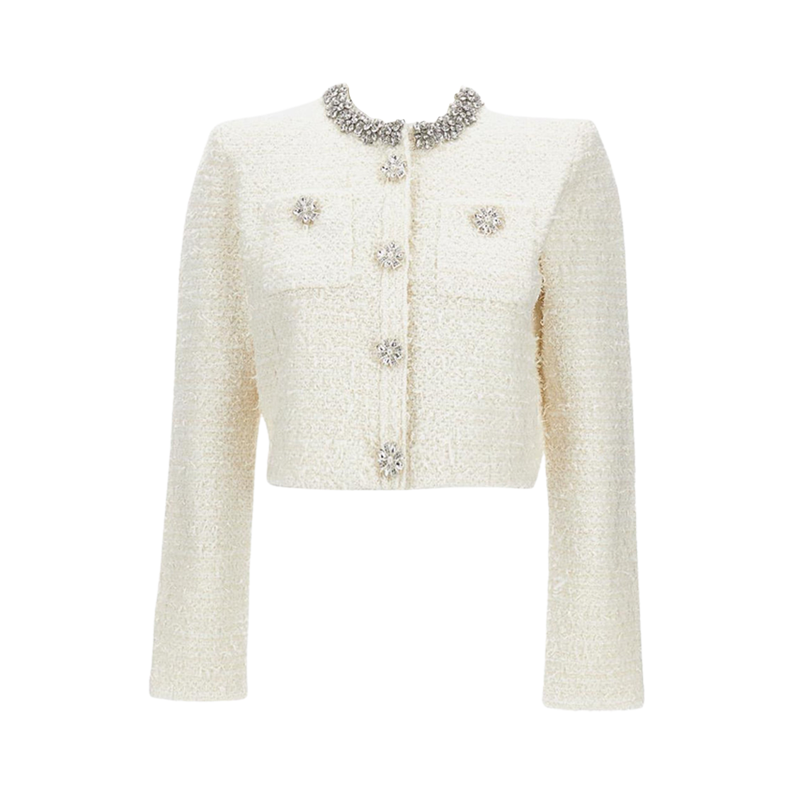 AW25-028J-C (W) Self Portrait Textured Knit Cardigan Cream