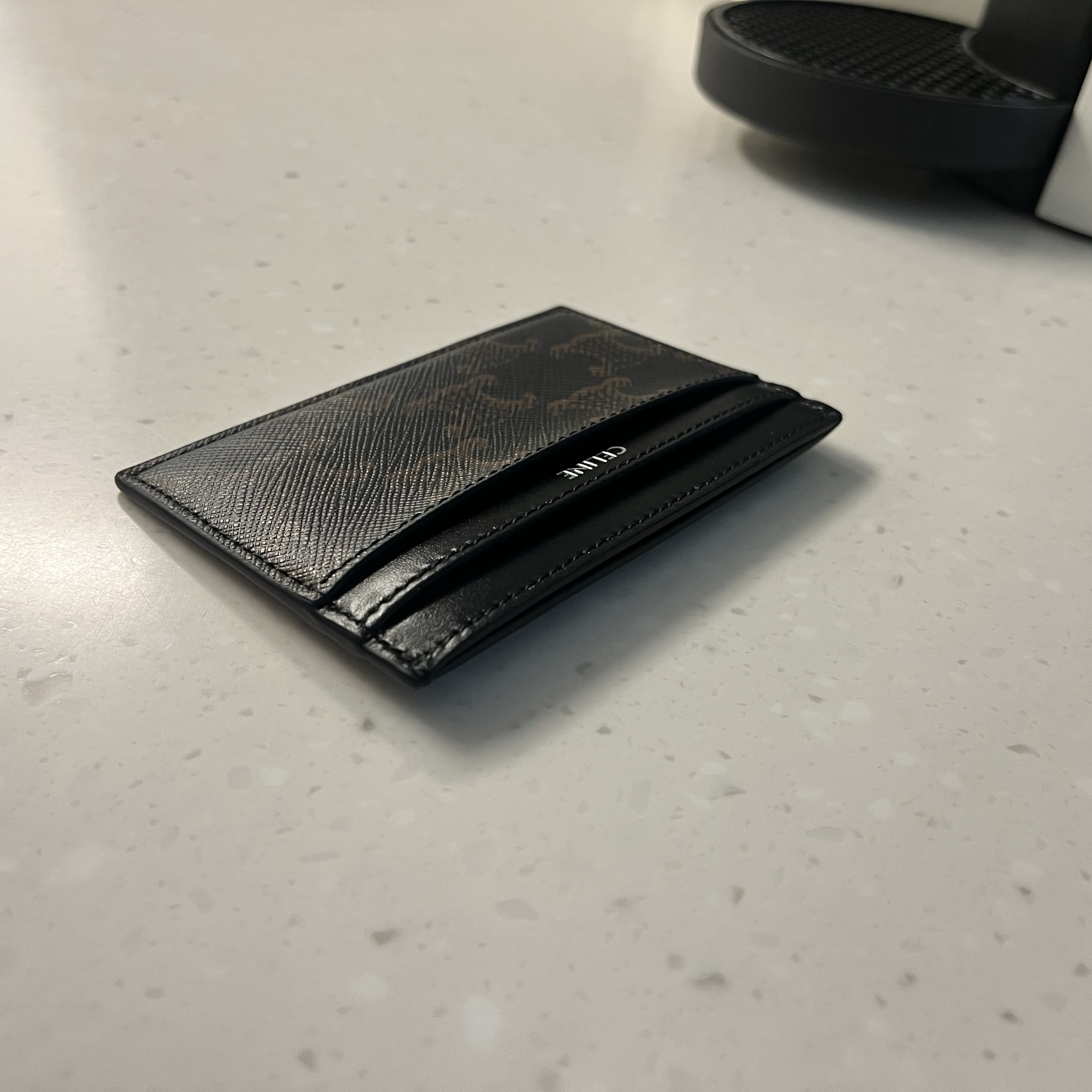 Celine Medium Card Holder in Triomphe Canvas and Calfskin Black 착용 스타일 - 1