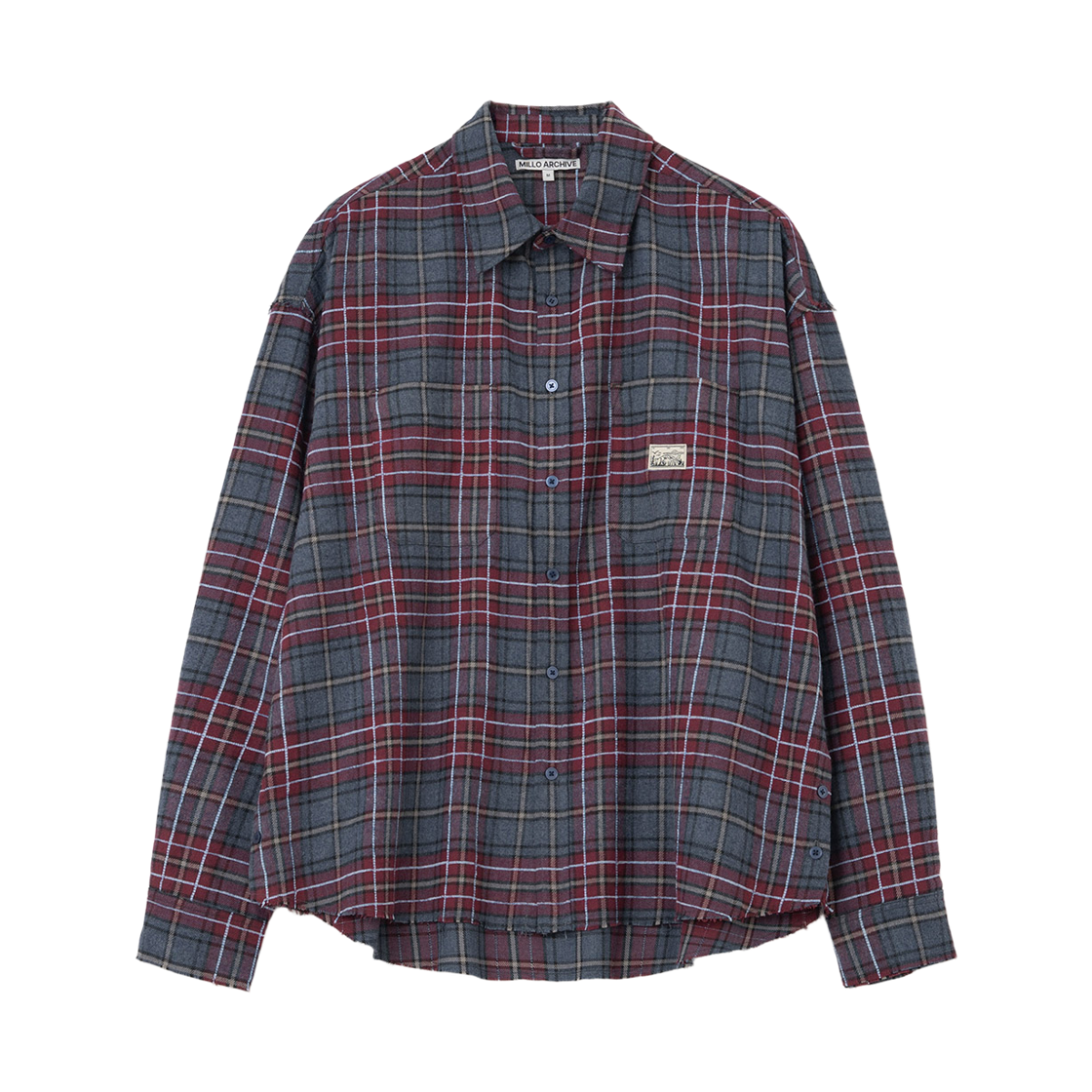 ML603BGB Millo Archive Side Opening Flannel Rough Shirts Burgundy Blue
