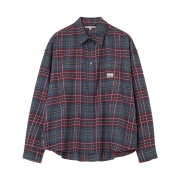 Millo Archive Side Opening Flannel Rough Shirts Burgundy Blue