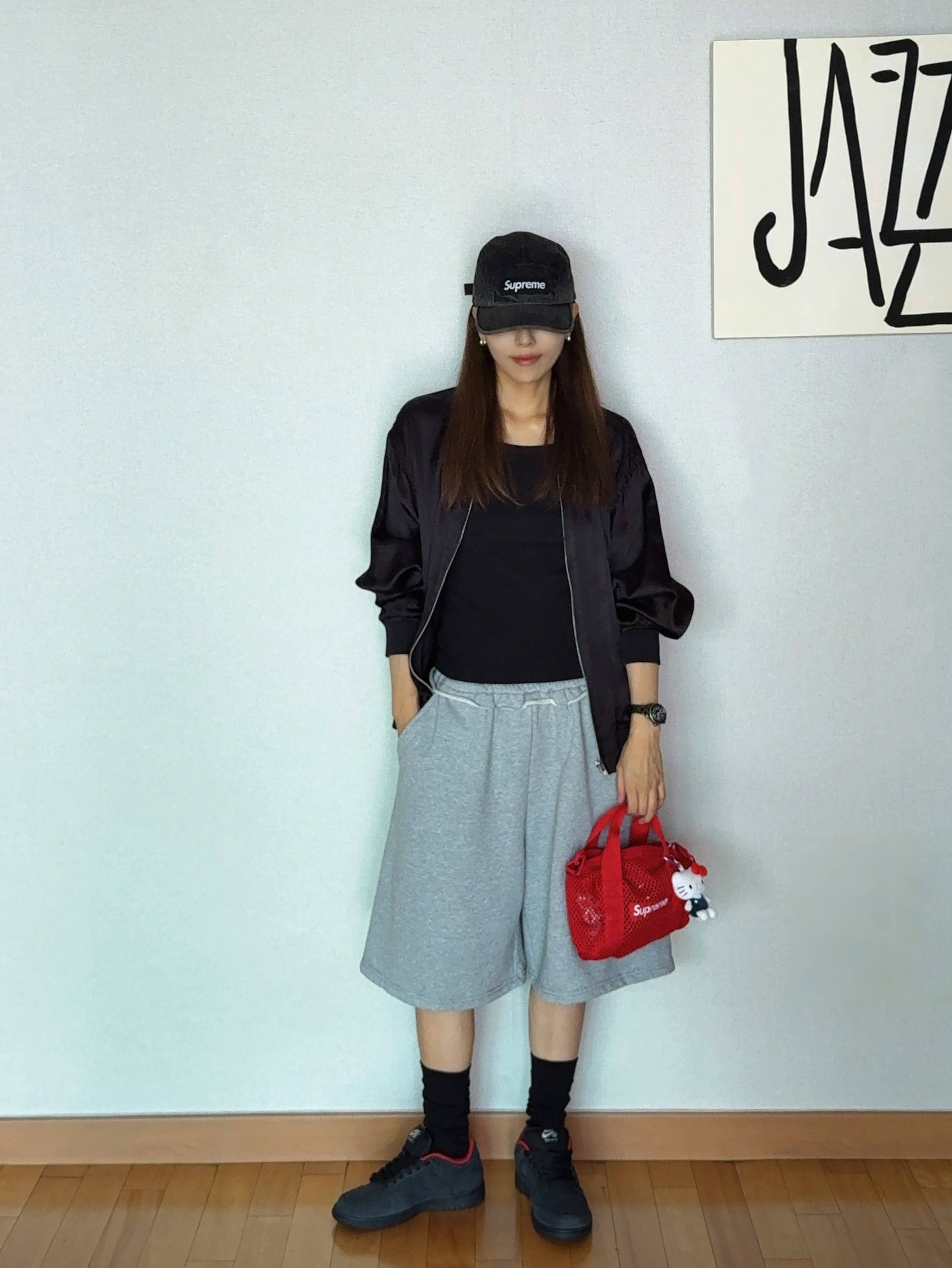 Supreme Denim Camp Cap Black - 23SS, CDG '84-85 Staff Blouson Black 착용 스타일 - 1