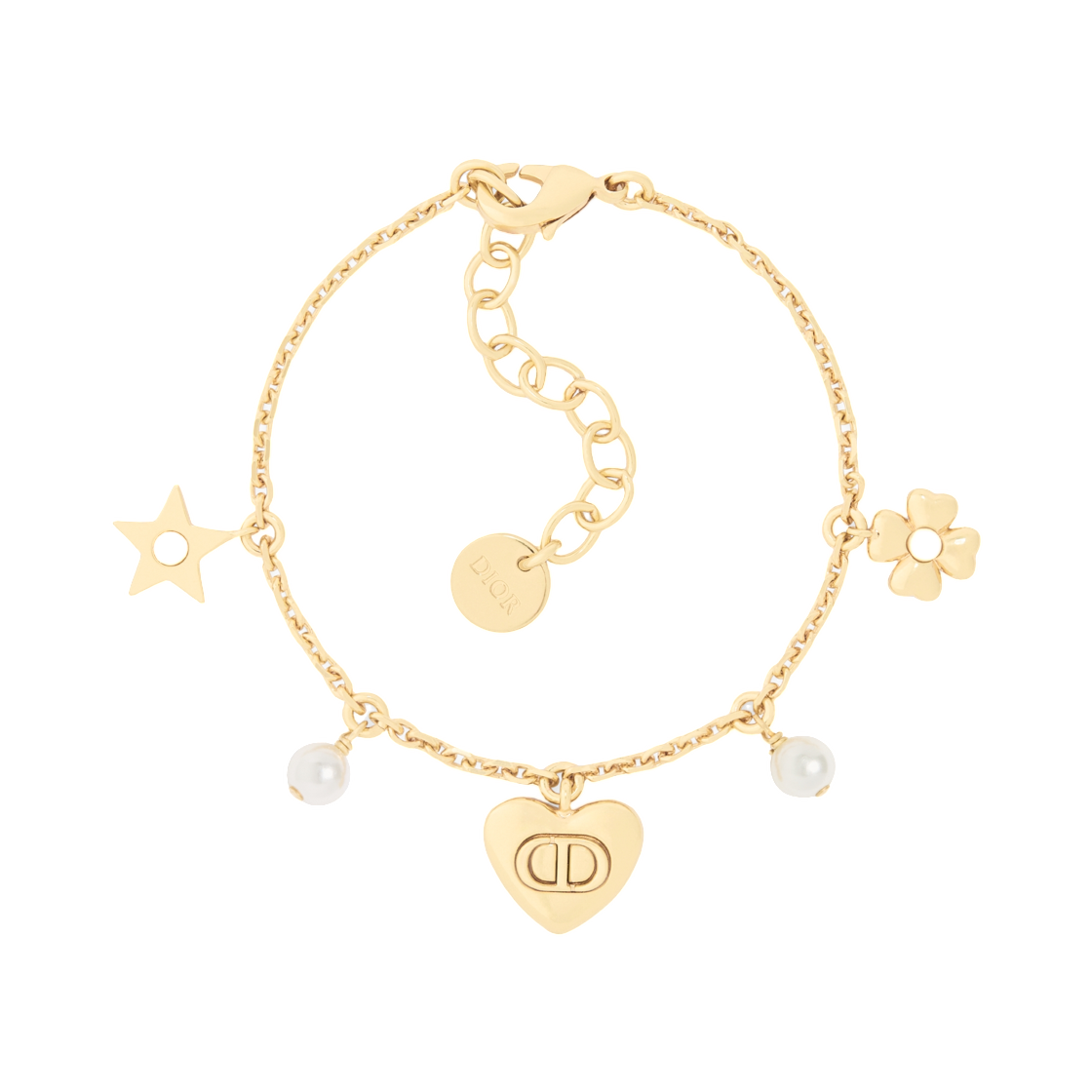 (W) 디올 럭키 디올 브레이슬릿 골드 피니쉬 메탈 앤 화이트 레진 펄((W) Dior Lucky Dior Bracelet Gold Finish Metal And White Resin Pearls) - 1