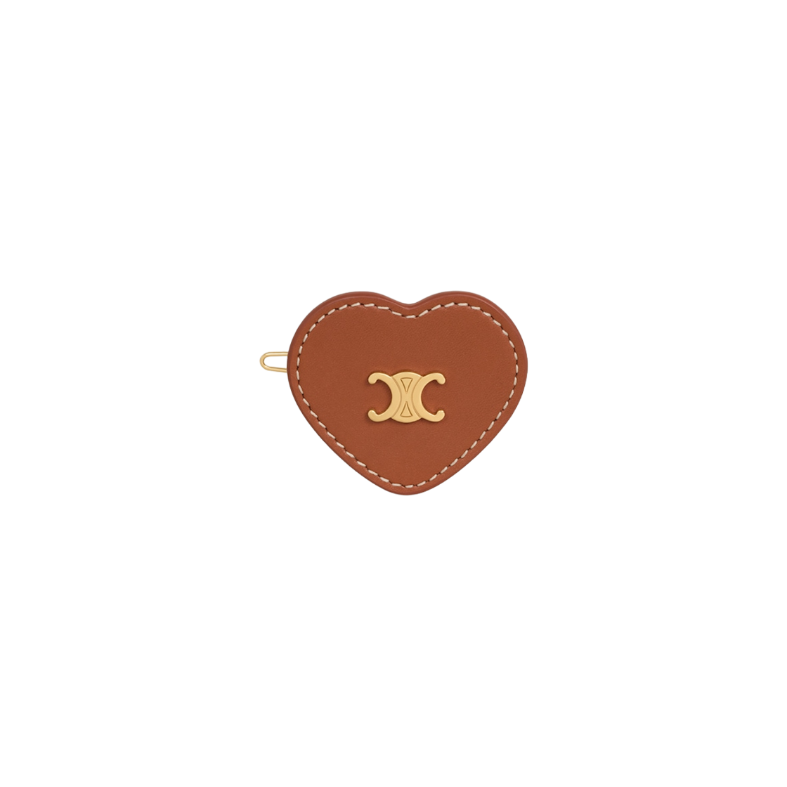 461OI3BCF-04TG (W) Celine Calfskin Brass Gold Finish Heart Hair Clip Tan Sage