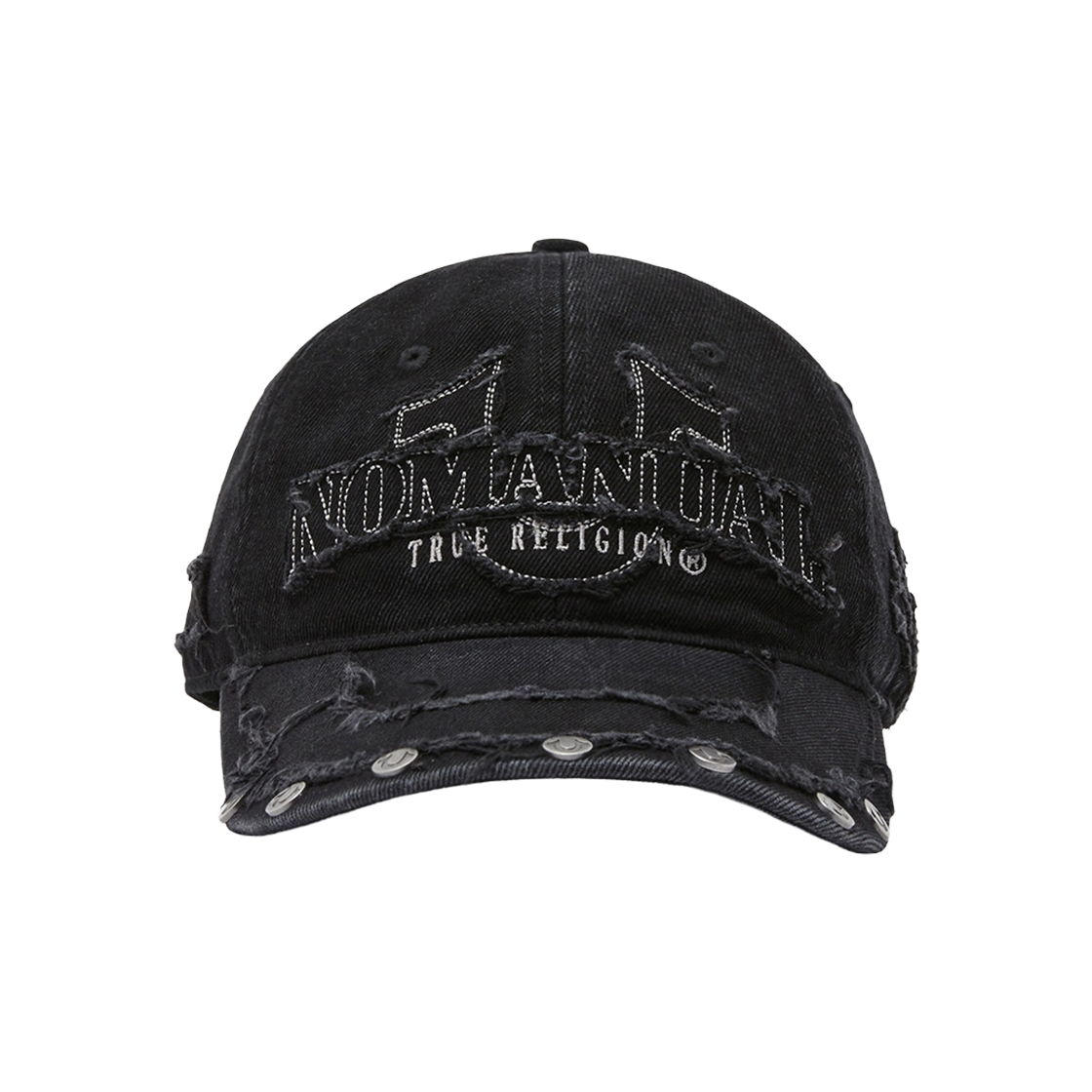 트루릴리젼 x 노매뉴얼 노 릴리젼 로고 패치 워크 캡 워시드 블랙(True Religion x NOMANUAL No Religion Logo Patch Work Cap Washed Black)