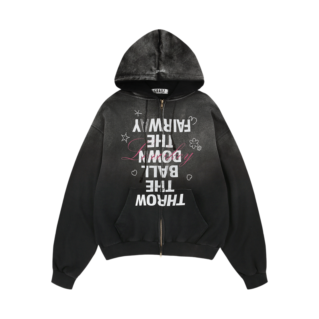 GR25FWMH02BK Grailz Over Graphic Vintage Zip Hoodie Black