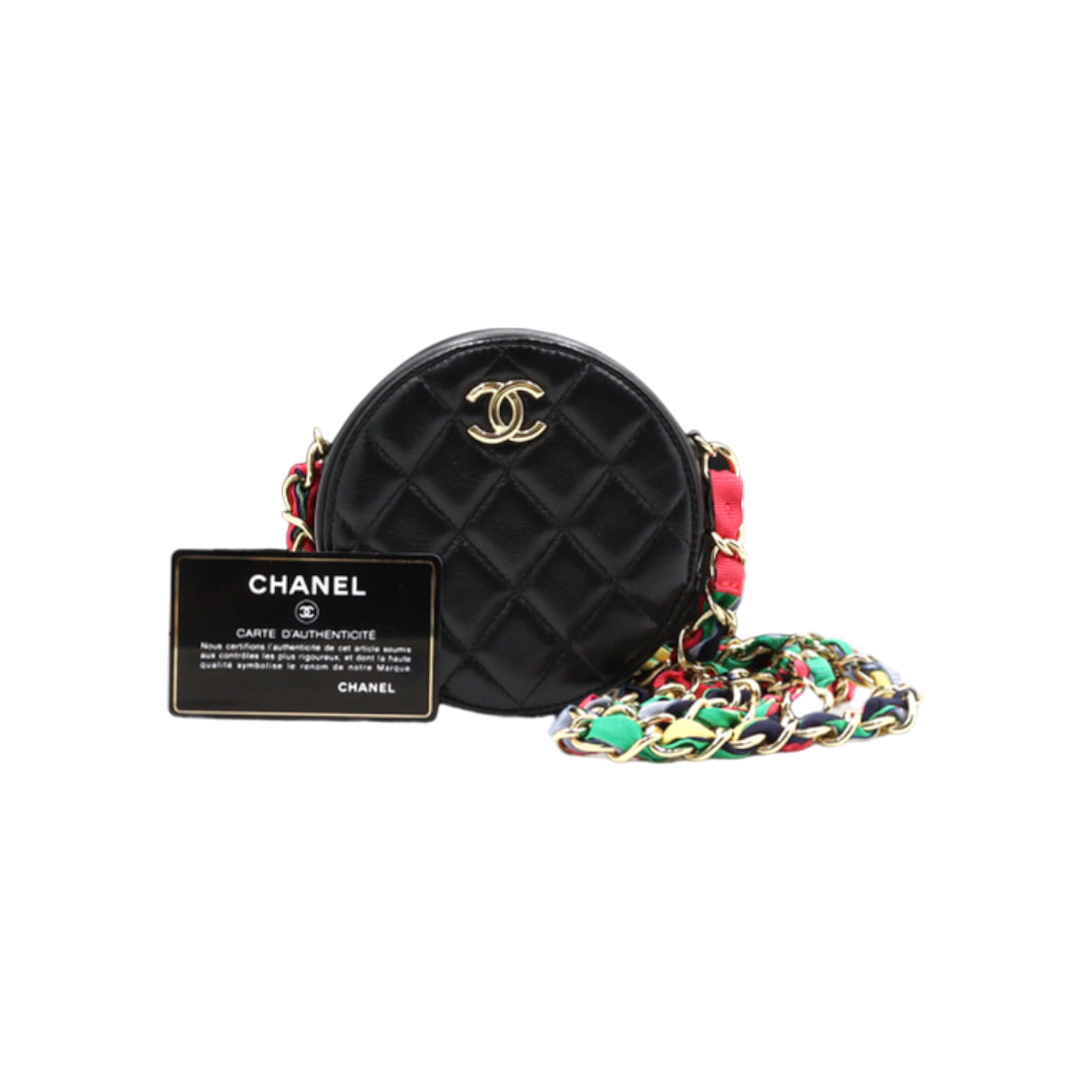 ITUBV7GRUFR4 Chanel Gold CC Black Tambourine Mini Crossbody Bag with Multi-Chain
