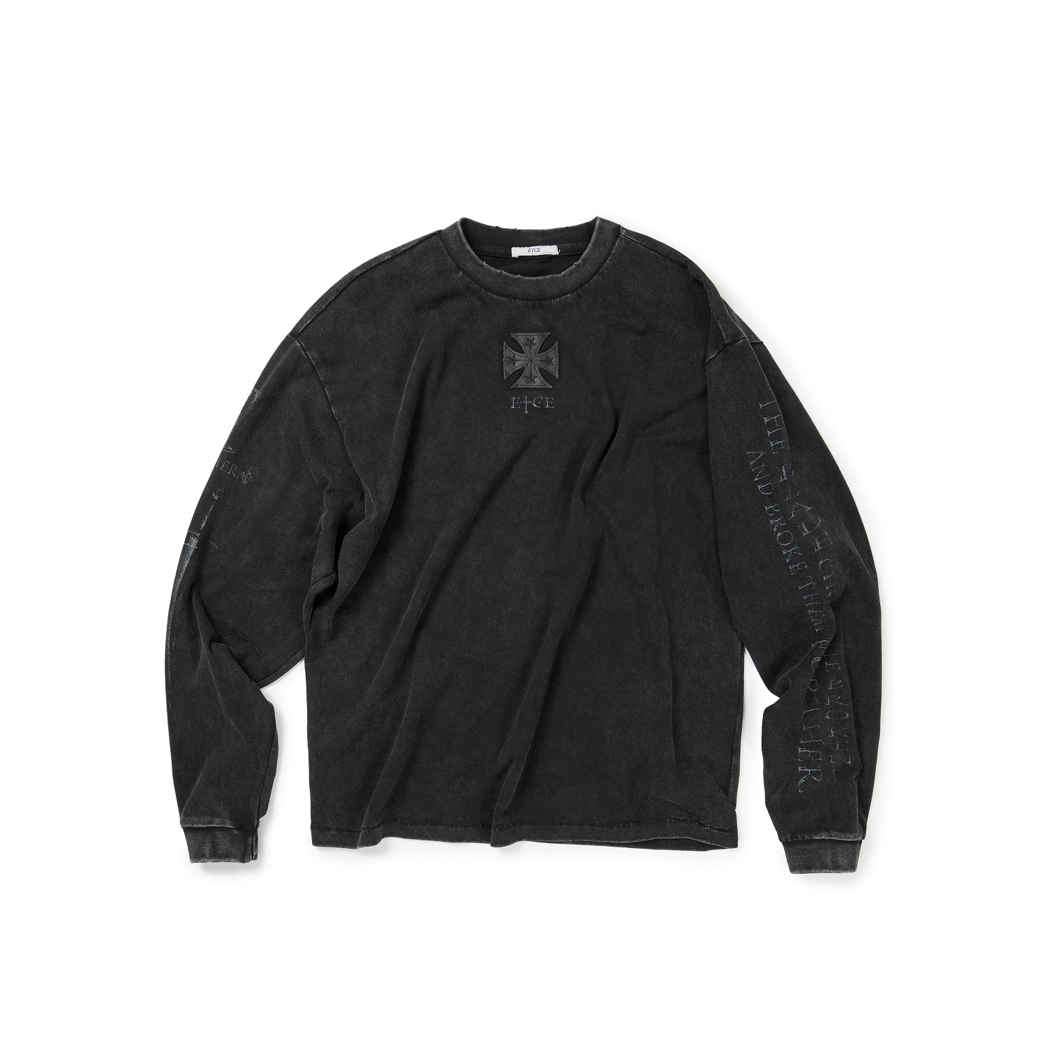 이티씨이 크로스 레더 패치 롱슬리브 티 블랙(ETCE Cross Leather Patch LS Tee Black)
