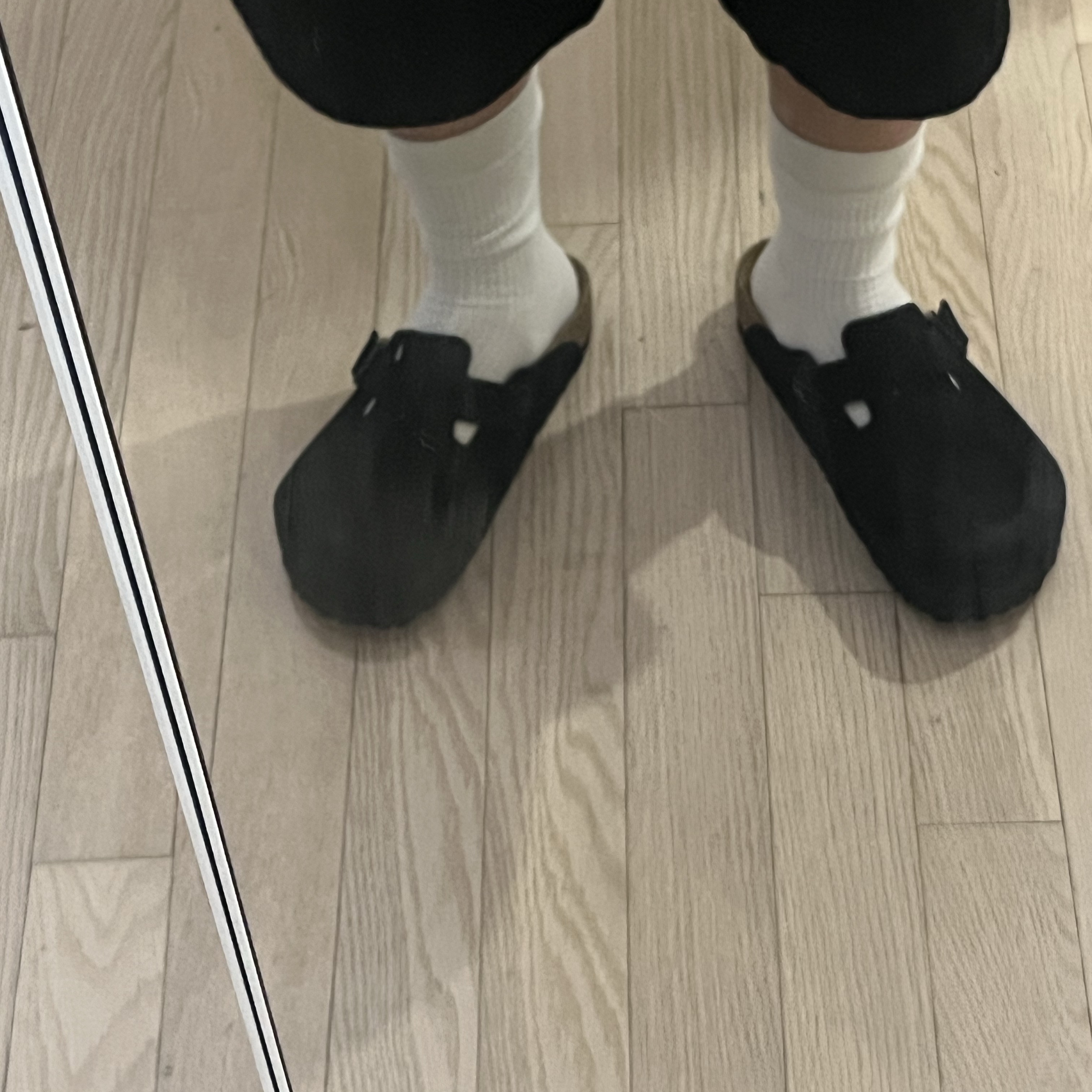 Birkenstock Boston Soft Footbed Suede Leather Black - Regular 착용 스타일