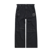 Polyteru 1011 Cross Patched Denim Pants Black (Cut Off Knee)