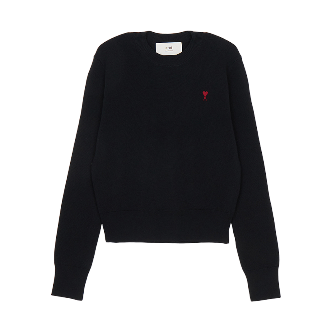 (W) 아미 블랙 울 아미 드 꾀흐 크루넥 스웨터 블랙((W) AMI Black Wool Ami De Coeur Crewneck Sweater Black) - 1