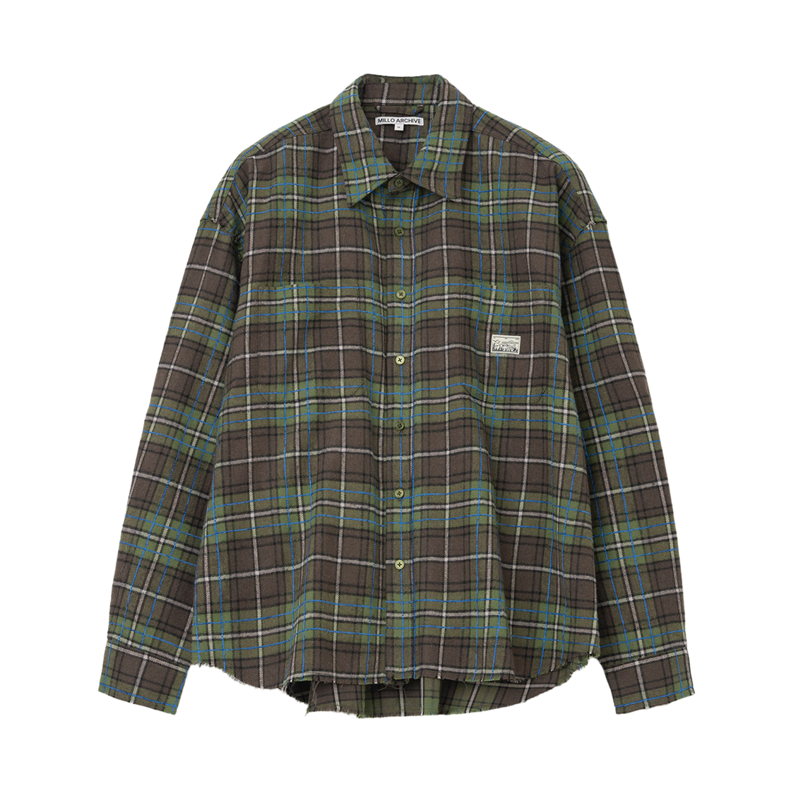 ML603GBW Millo Archive Side Opening Flannel Rough Shirts Green Brown