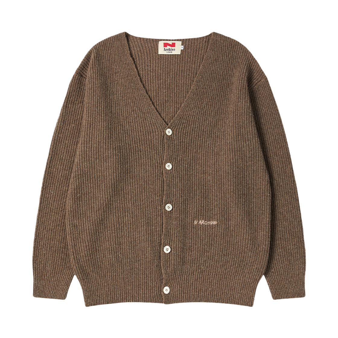 NV25FAKC02BR N ARCHIVE Super Fine Merino Wool Waffle Knit Cardigan Brown