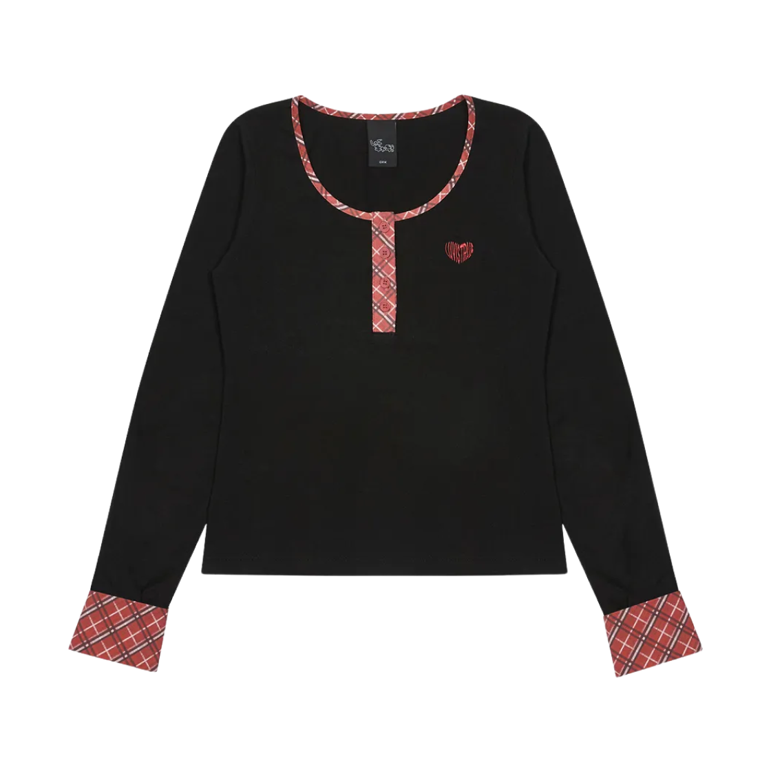 러브이즈트루 x 캐릭캐릭 체인지 체크 슬리브 티셔츠 블랙(Luvistrue x Shugo Chara Check Sleeve T-Shirt Black)