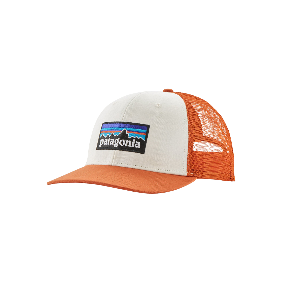 파타고니아 P-6 로고 트러커 햇 화이트 W 레드테일 러스트(Patagonia P-6 Logo Trucker Hat White W Redtail Rust)