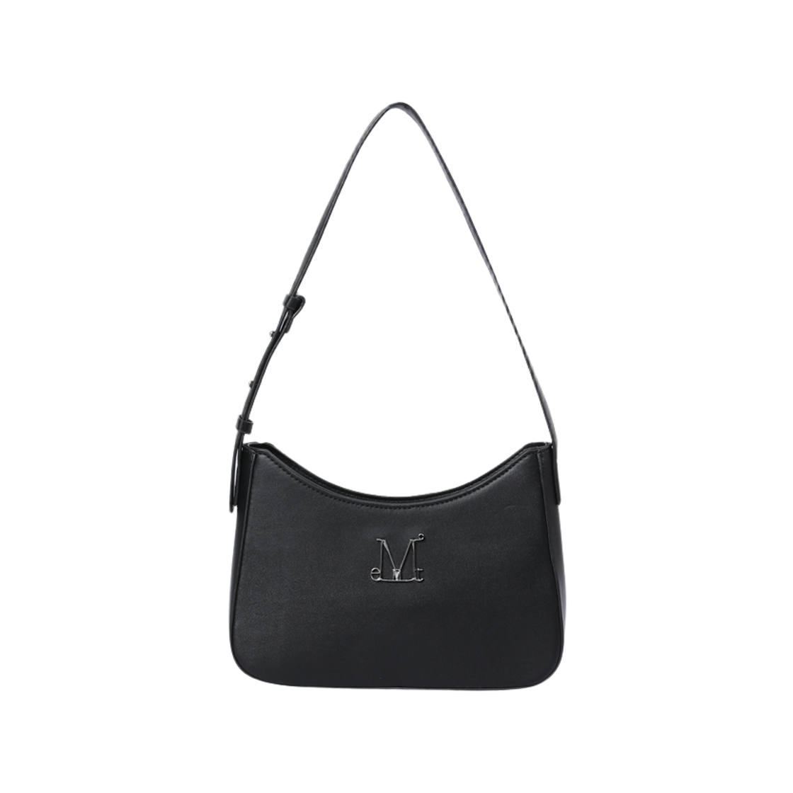무센트 테린 메탈 로고 레더 호보 백 남녀공용 블랙(MUCENT Terin Metal Logo Leather Hobo Bag Unisex Black)