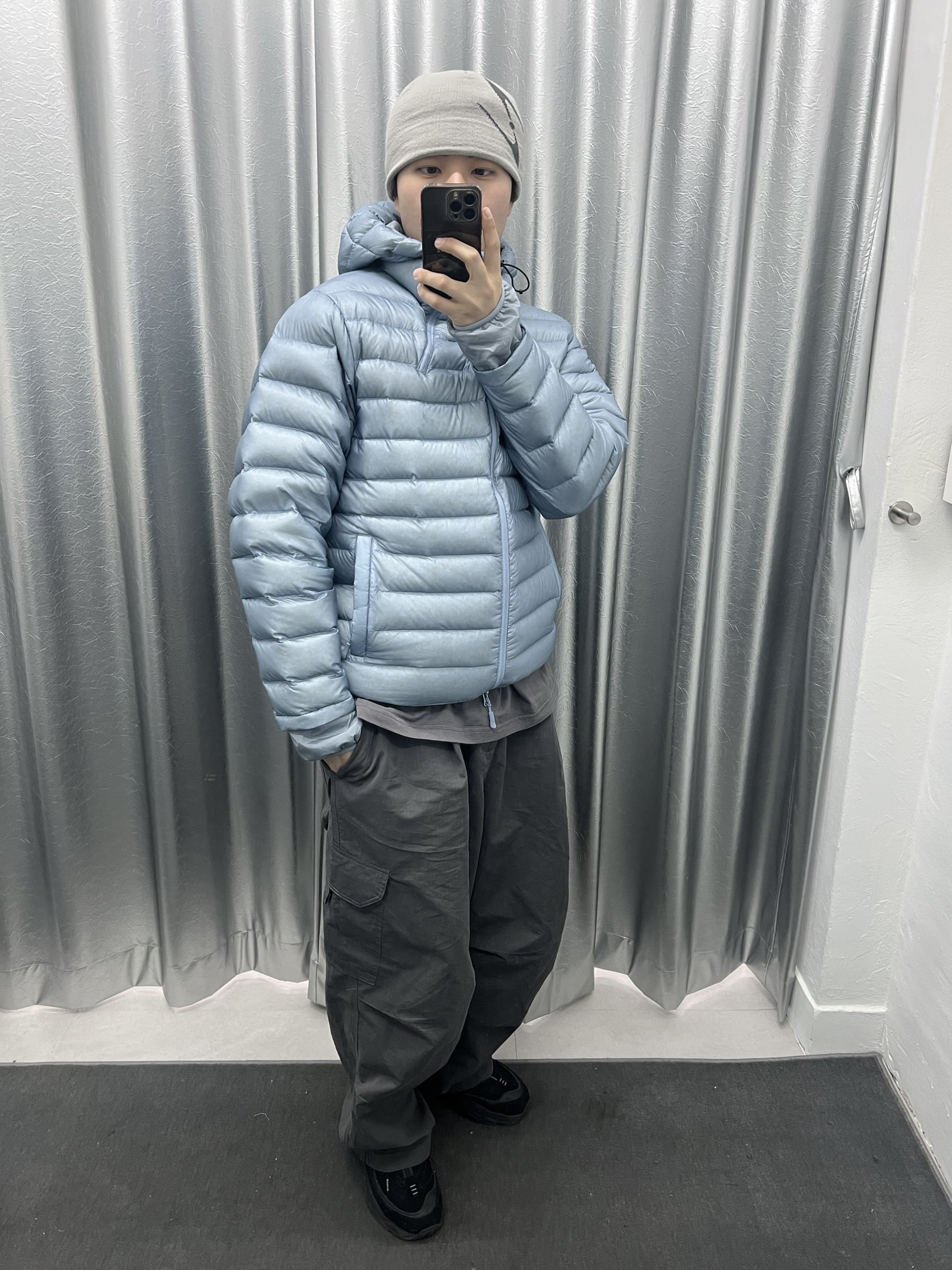 Sansan Gear Suffix Puffer Jacket Sky Blue - 24FW 착용 스타일 - 1