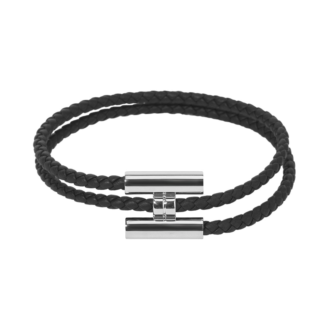 H068406FP89 Hermes Tournis Tresse Bracelet Swift Calfskin Palladium & Noir