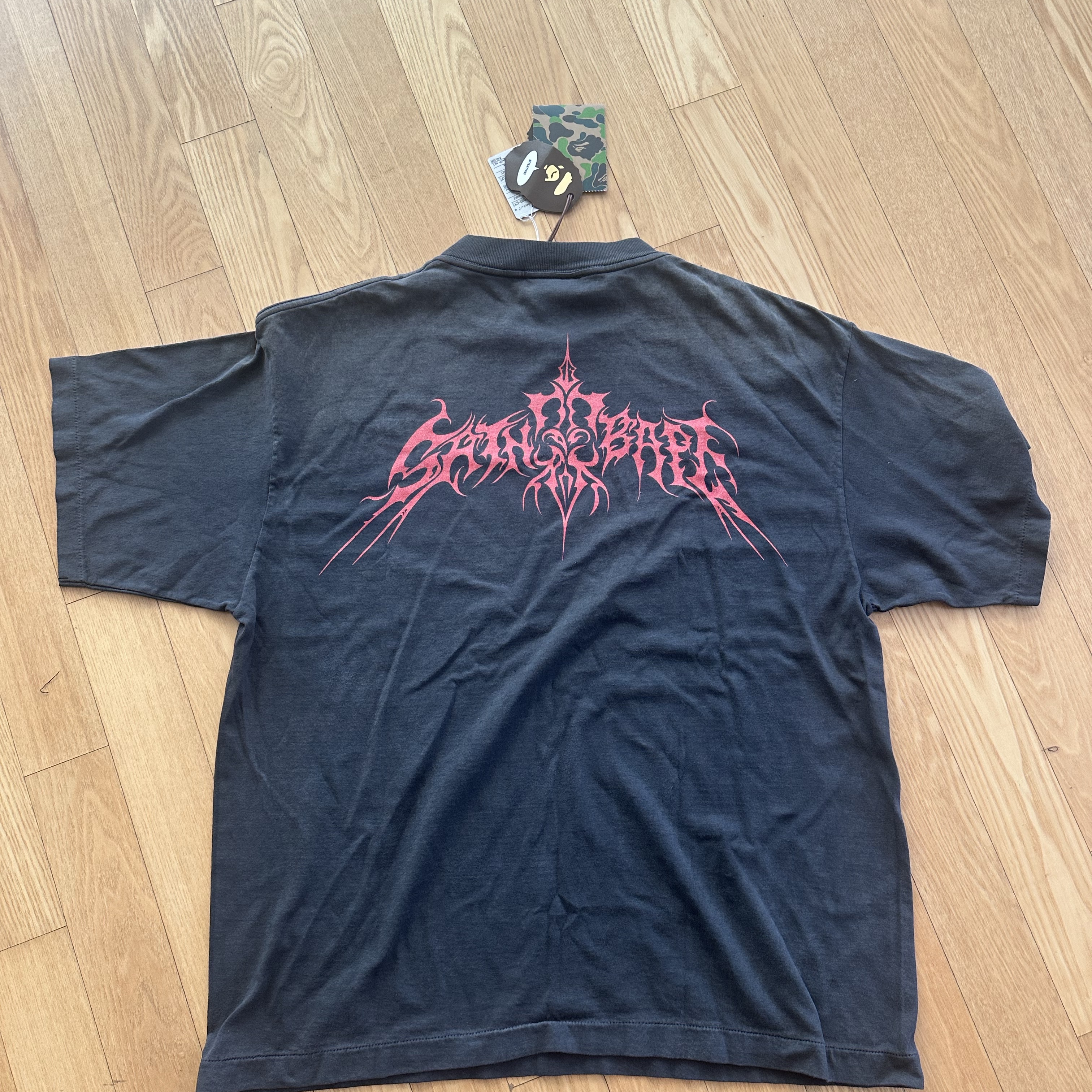 Saint Mxxxxxx x BAPE Saint BAPE S/S T-Shirt Black - 25AW 착용 스타일 - 4