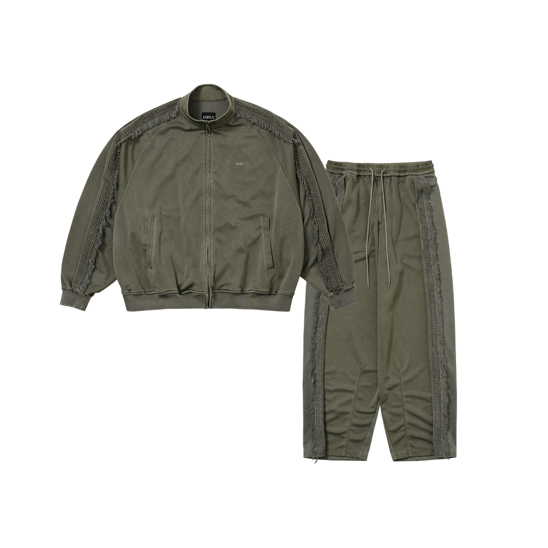 AJ254SET001KH AJOBYAJO SET Lace Trimming Raglan Track SSet-Up Khaki