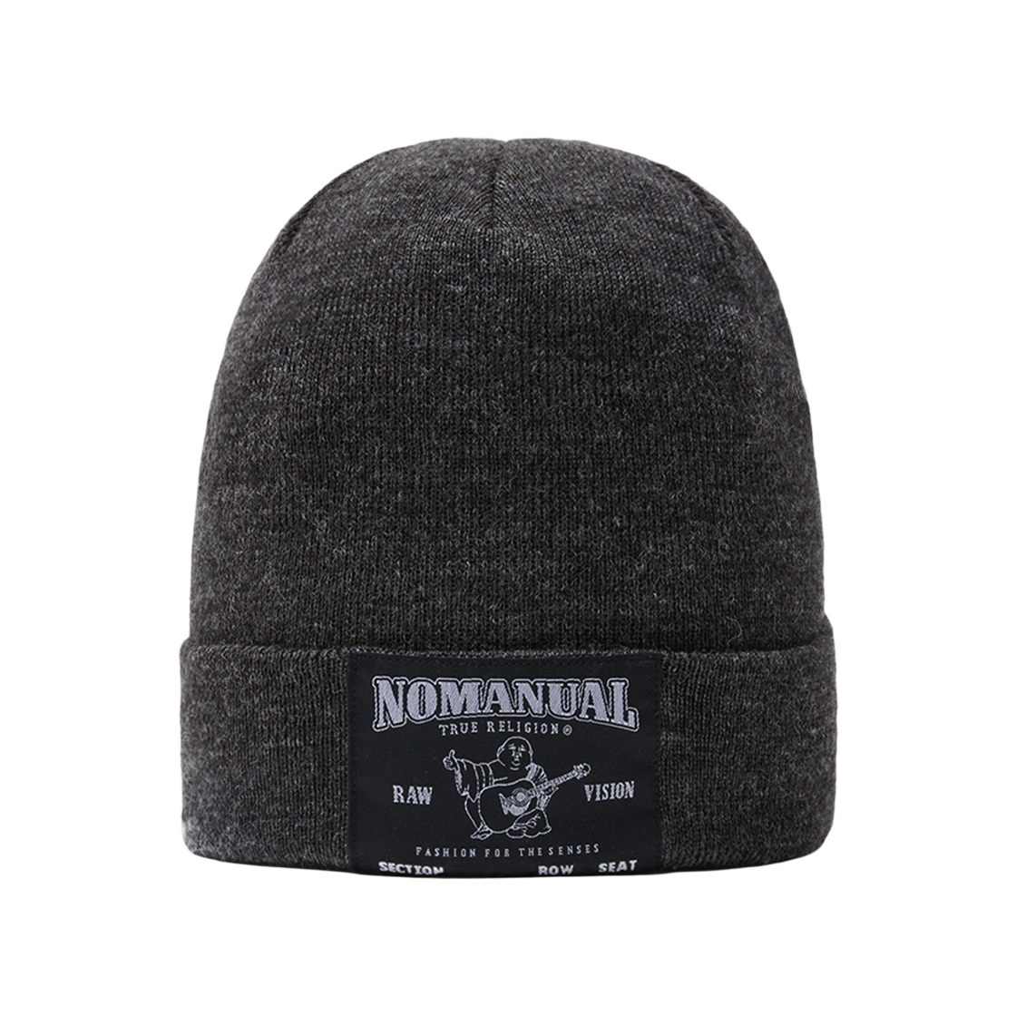 트루릴리젼 x 노매뉴얼 노 릴리젼 로고 패치 비니 다크 그레이(True Religion x NOMANUAL No Religion Logo Patch Beanie Dark Grey)