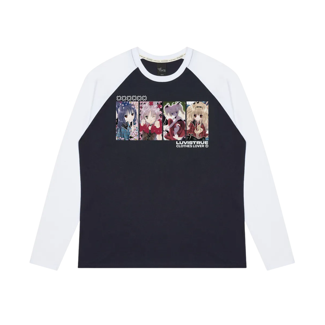 러브이즈트루 x 캐릭캐릭 체인지 래글런 티셔츠 네이비(Luvistrue x Shugo Chara Raglan T-Shirt Navy)