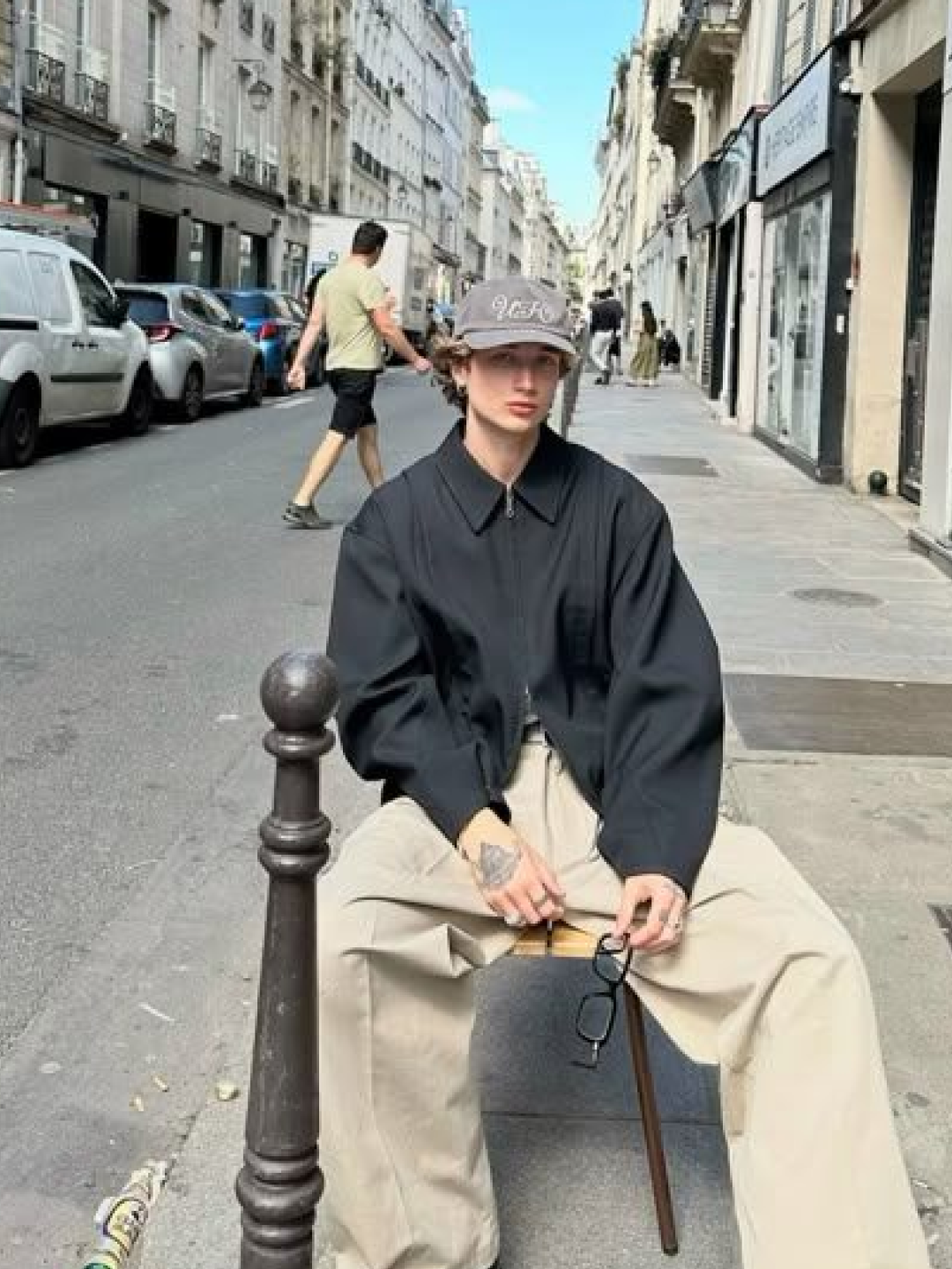 Polyteru Motorcycle Blouson Charcoal, Auralee Heavy Lamb Leather Zip Blouson Dark Brown 착용 스타일 - 4