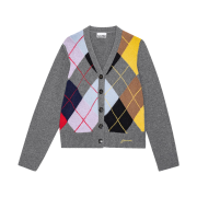 (W) Ganni Harlequin Wool Mix Knit Cardigan Frost Gray