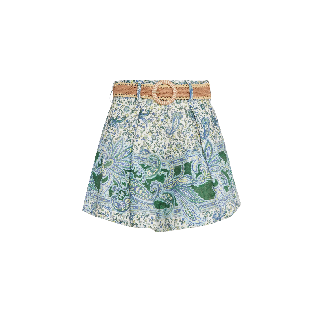 7453ASS242 (W) Zimmermann Ottie Tuck Shorts Green Paisley